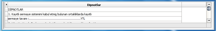 Dipnotlar Mali tablolarda dipnotların kaydedilmesinde kullanılır.