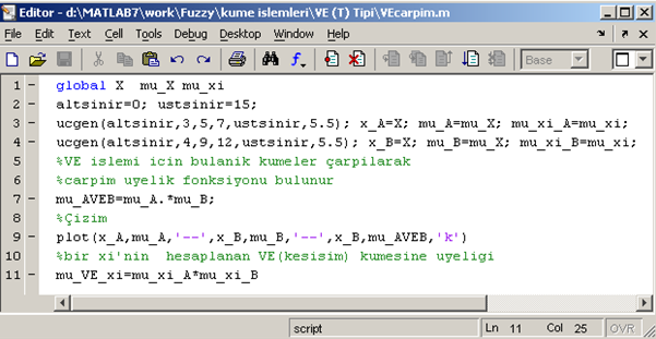 Çarpma işlemi kullanarak VE mantık işleminin MATLAB da hesaplanması x ve y gibi iki sayıyı çarpmak için x * y işlemi, A ve