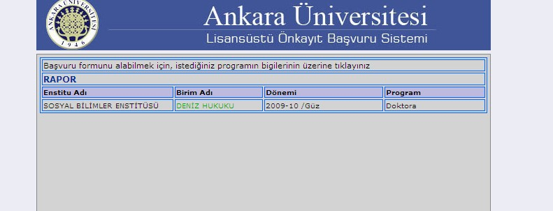 15 Birim Adı tıklanır ve ilgili rapor açılır.