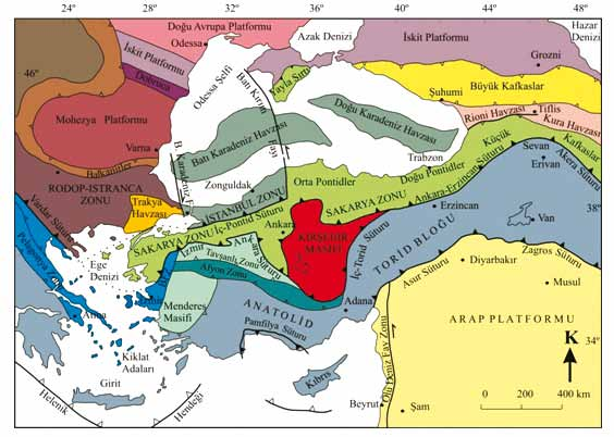Banu PARLAK, İ. Sönmez SAYILI Şekil 2. Türkiye nin tektonik birlikleri (Okay 2004). Figure 2. Tectonic units of Turkey (Okay 2004).