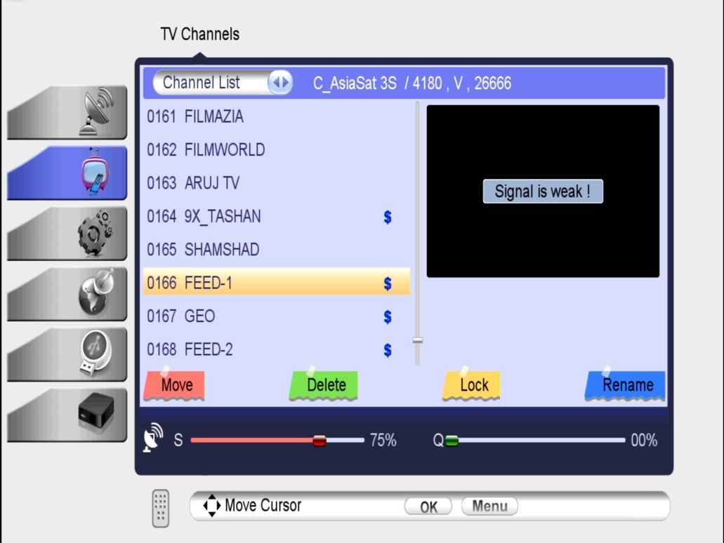 Menu-> Edit Channel ->TV Channels TV Channels enables you to move, delete, lock/unlock, rename, or swap the channels in the channel list conveniently. 1.