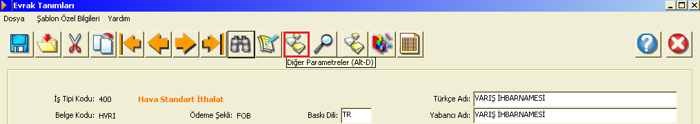 Parametreler tuşu  419 numaralı