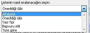 Alfabetik seçeneği stilleri alfabe