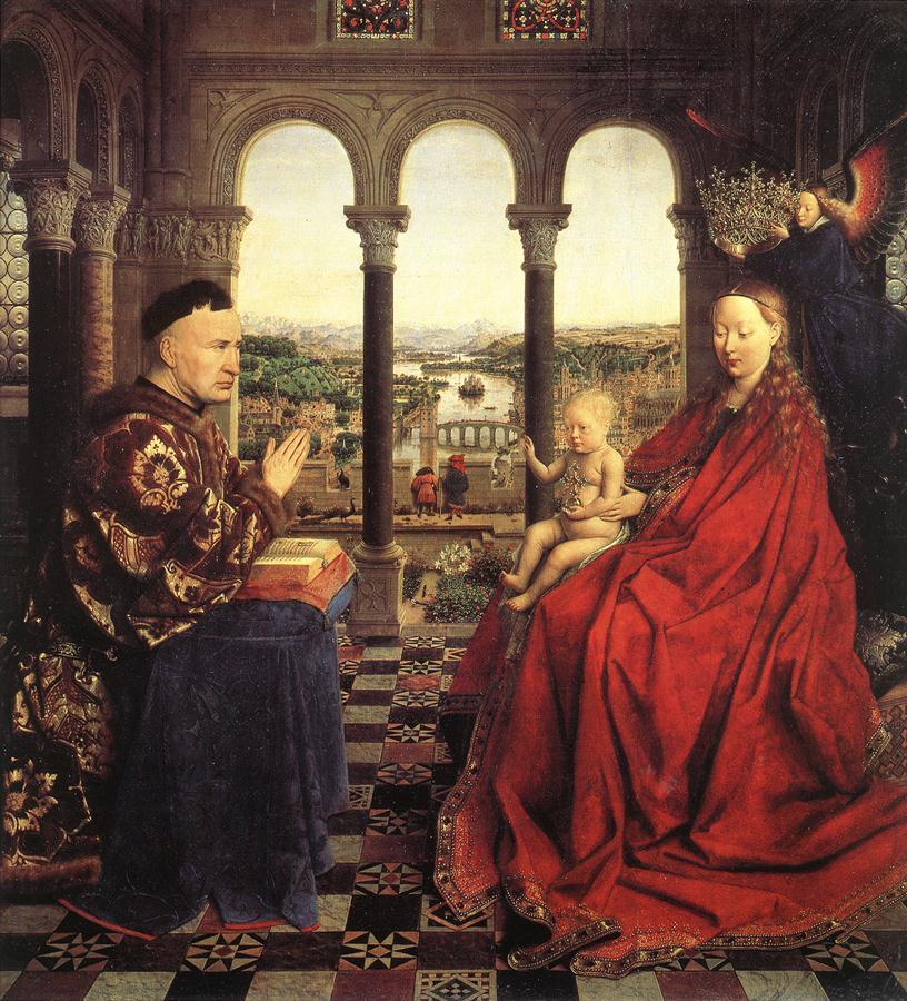 Neslihan Özgenç _ Mehmet Güler Resim 5. Jan Van Eyck (1390), Şansölye Rolin'in Kutsal Bakiresi, 1435, pano üzerine yağlıboya, 66 x 62 cm, Louvre, Paris, Fransa.
