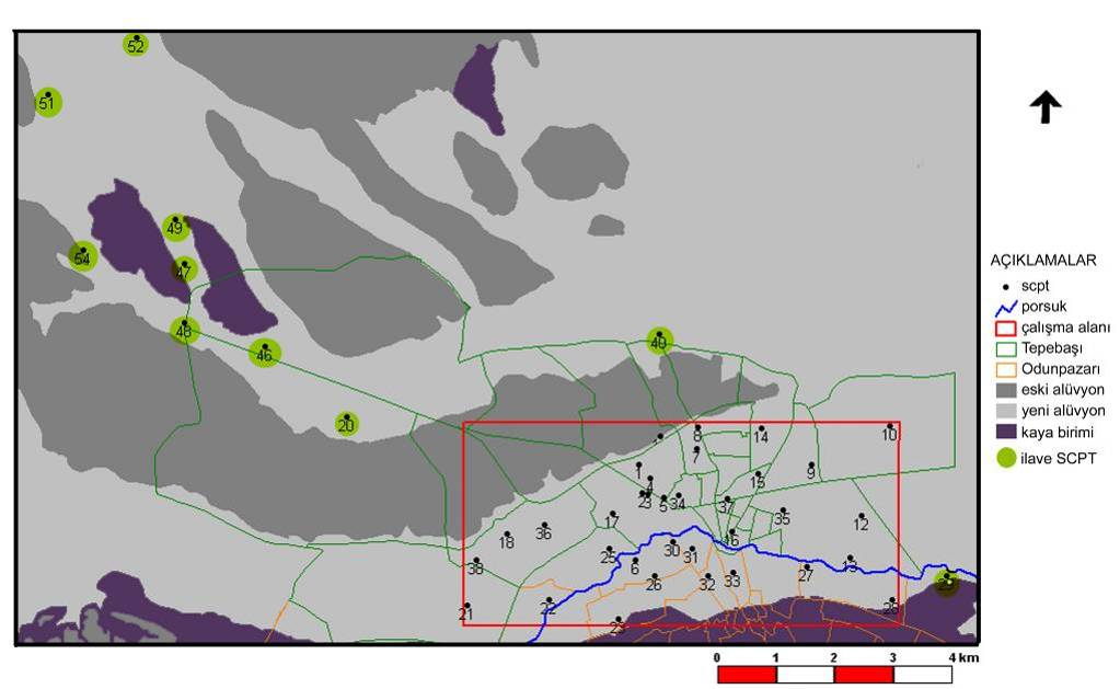Şekil 5. Çalışma alanında SCPT uygulamam noktalarını gösteren harita Şekil 6. Çalışma alanını içine alan bölgenin Robertson vd.