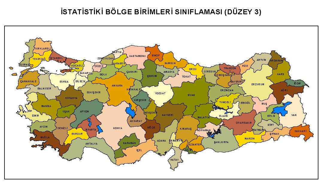 "Düzey 3" kapsamındaki İstatistiki Bölge Birimleri 81 adet olup il