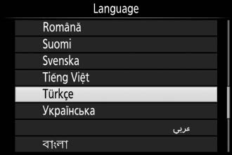 7 Bir dil seçin ve makinenin saat ayarını yapın. Bir dil seçmek için çoklu seçiciyi ve J düğmesini kullanın ve makinenin saat ayarını yapın.