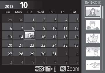 Takvimden İzleme Seçilen bir tarihte çekilen resimleri görüntülemek (takvimden izleme) için, 80 resim görüntülendiğinde W (Q) düğmesine basın.