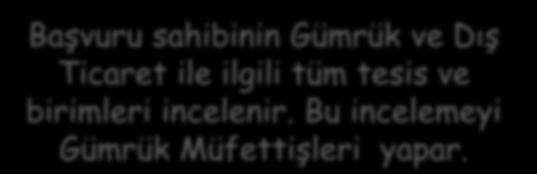 YERİNDE İNCELEMENİN KAPSAMI Başvuru sahibinin Gümrük ve Dış Ticaret ile ilgili