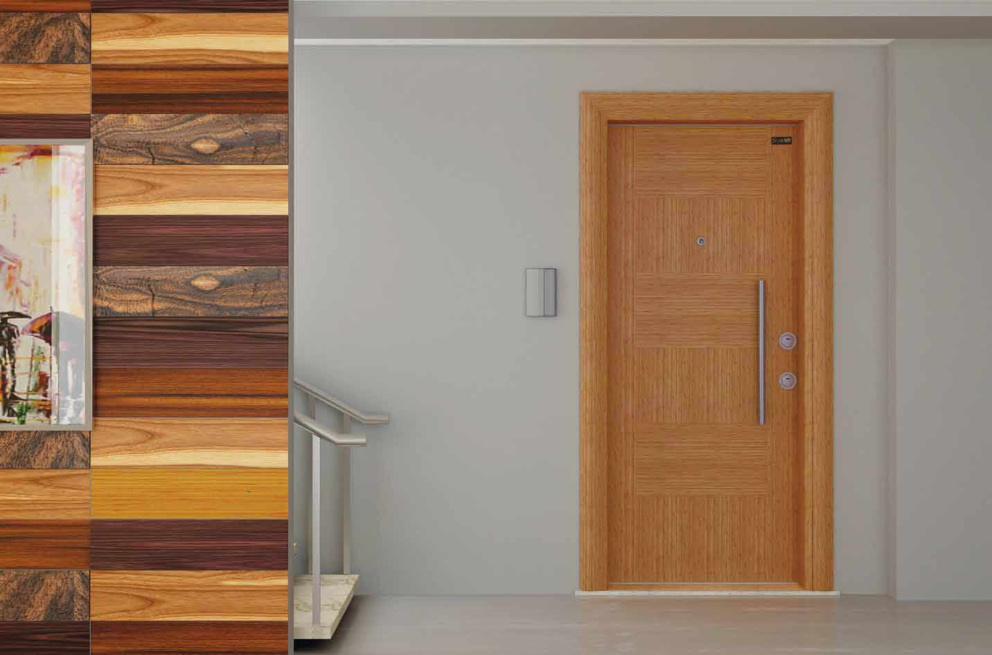 Bambu Natural Wooden Door Series Doğal Ahşap Serisi Kapılar Leaf front face has a special design of bamboo coating on MDF in Kanat ön yüz özel tasarım 8 mm MDF üzeri bambu Leaf reverse side is coated