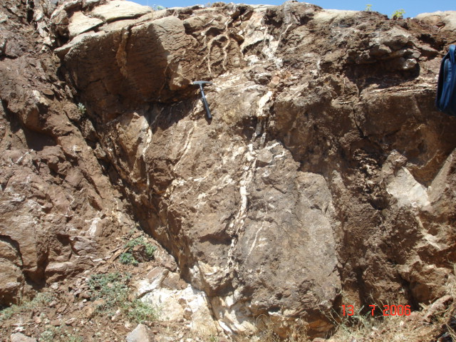 92 Şekil 5.48 Hasköy bölgesi Azlık baritlerinin yan kayacı kesen damar tipi oluşumları Azıklı 147 (a-b): Kesit incelemelerinde örnekte ilk olarak kalkopiritin(1.