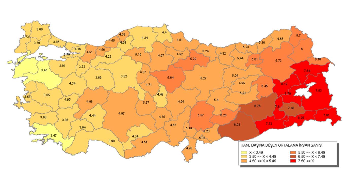 İNCELENEN DİĞER PARAMETRELER Hane Başına Düşen Ortalama Nüfus KAYNAK :