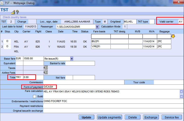 Residual Value için EMD düzenleme; (RSVR)Panel/Manual Bazı ücretlerde reissue yapıldığı zaman iade edilecek tutar oluşabilmektedir.