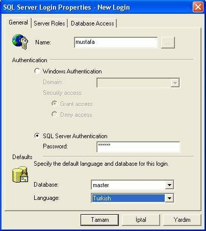 1.Şekil: SQL Server Oturum Özellikleri iletişim kutusu İsim (Name) bölümüne oluşturacağımız oturuma vermek istediğimiz ismi yazalım.