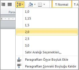 ise paragraflar arasındaki aralığın ölçüsünü belirler. Belgenin bir bölümünde satır aralığını değiştirmek için: 1. Satır aralığını değiştirmek istediğiniz bölümü seçin. 2.