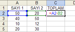 Toplamak istediğin hücrelerin belirlenmesi =Toplam (A12;B12,C12;D12;E12) gibi. e.