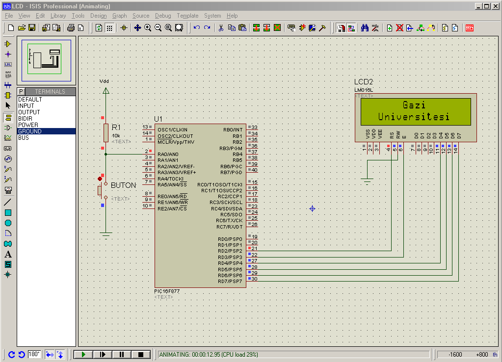 212 Şekil 5.32. Devrenin çalışması Simülasyon PAUSE komutu kullanılarak duraklatıldığında Debug menüsünün en alt kısmında bulunan şekil 5.