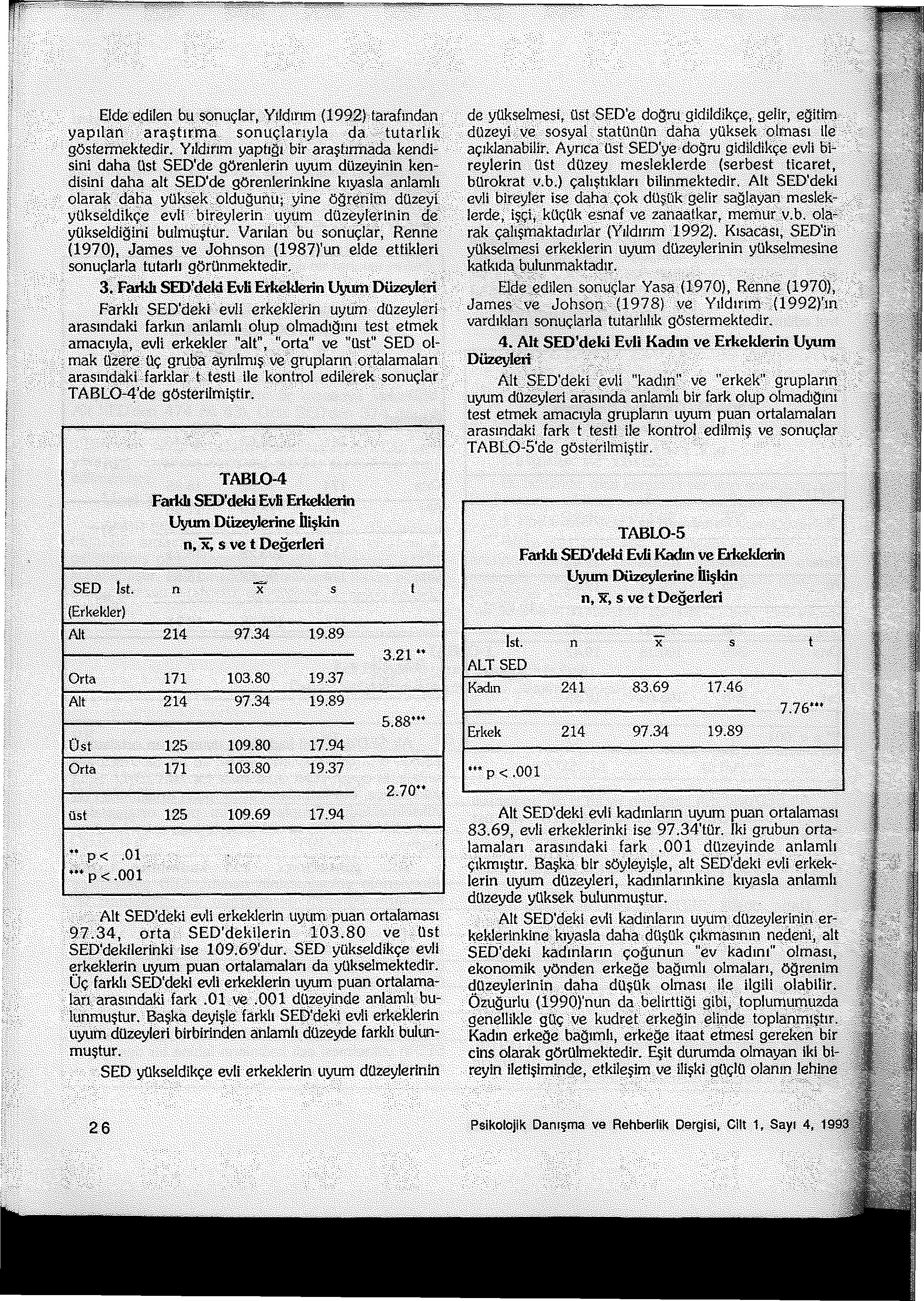 Elde edilen bu sonuçlar, Yıldınm (1992) tarafından yapılan araştırm a sonuçlarıyla da tutarlık göstermektedir.