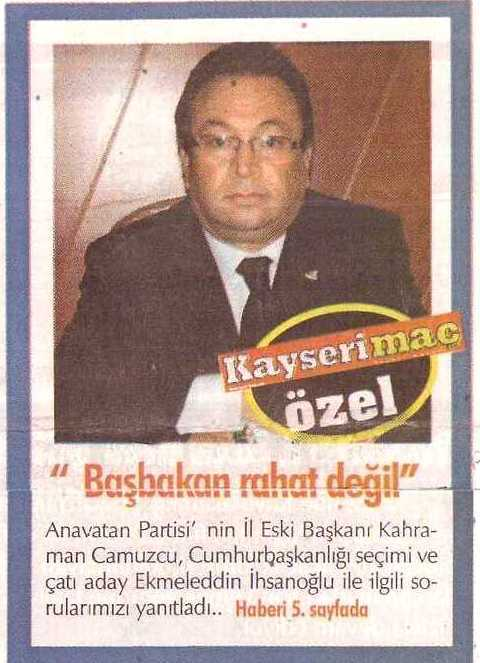 BASBAKAN RAHAT DEGIL Yayın Adı : Kayseri Maç Gazetesi Sayfa : 1