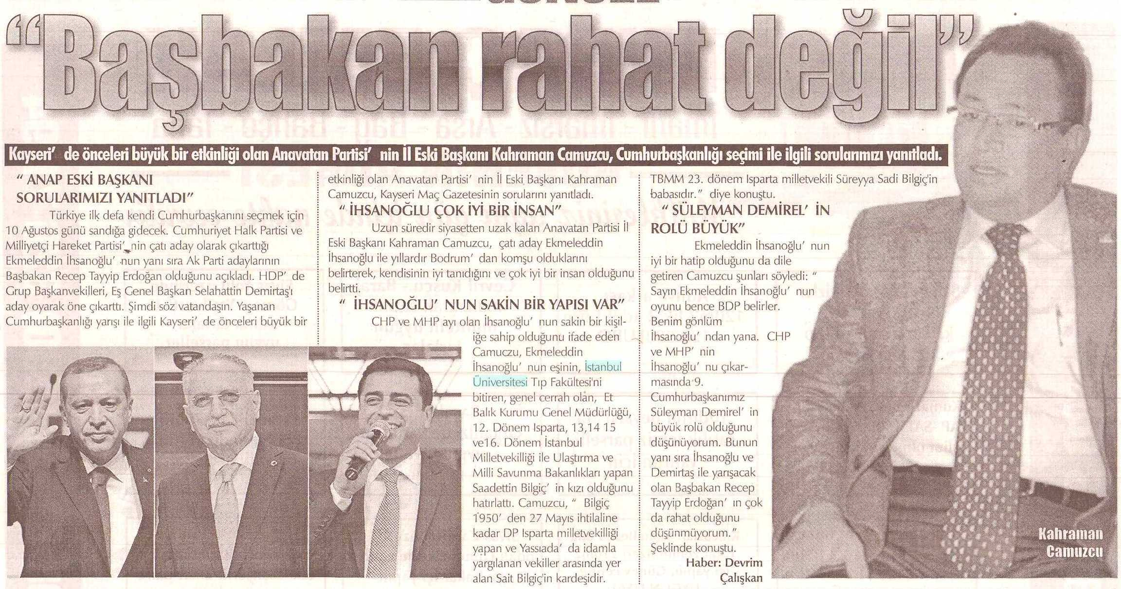 BASBAKAN RAHAT DEGIL Yayın Adı : Kayseri Maç Gazetesi Sayfa : 5