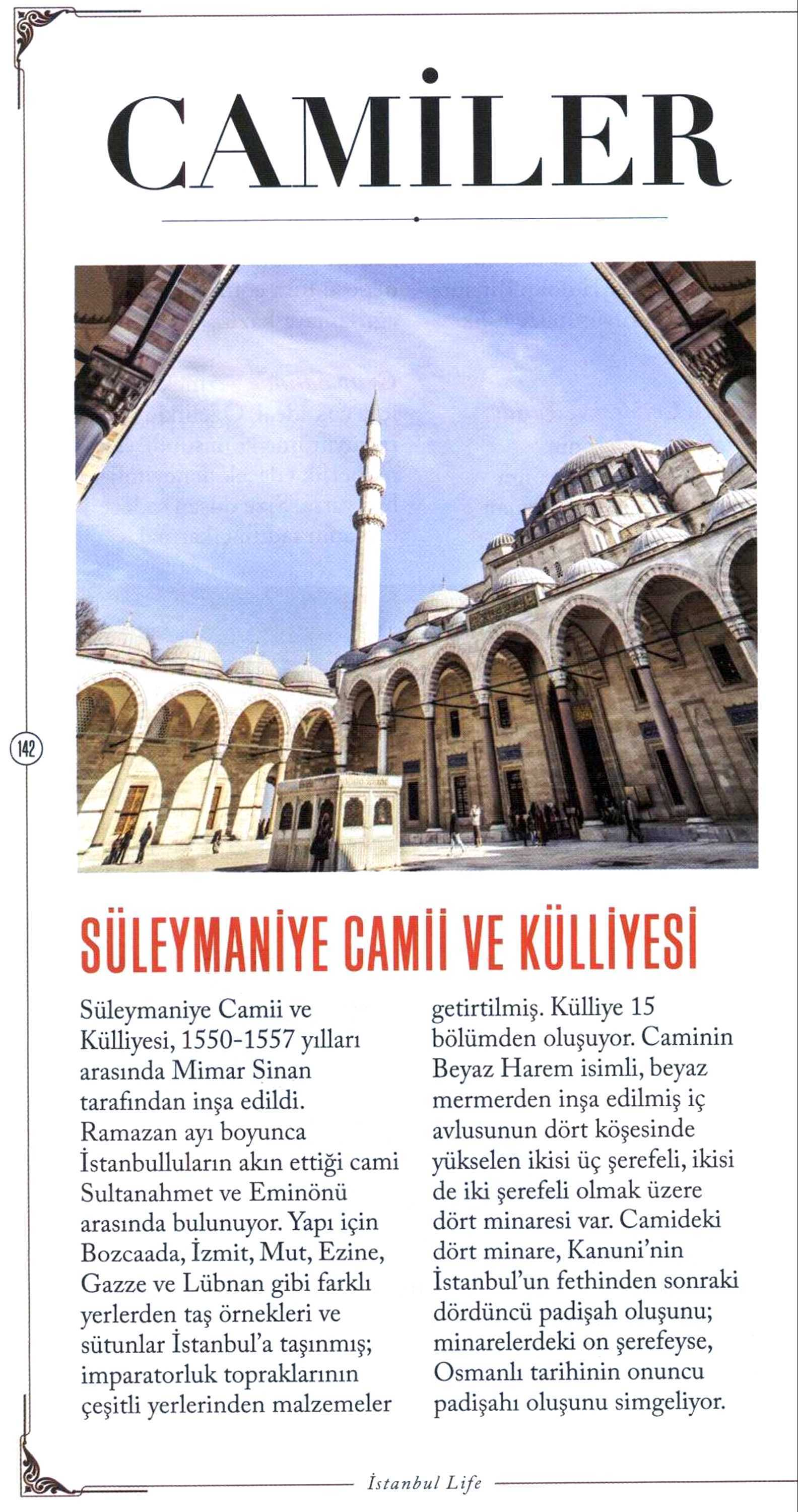 CAMILER Yayın Adı : Istanbul Life Gezi Rehberi Sayfa : 142