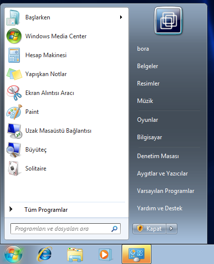 Windows 7 - Başlat 1. Başlat butonu aracılığı ile menülere ulaşma 2. Sık kullanılanlar 3. Belgeler, Resimler 4.