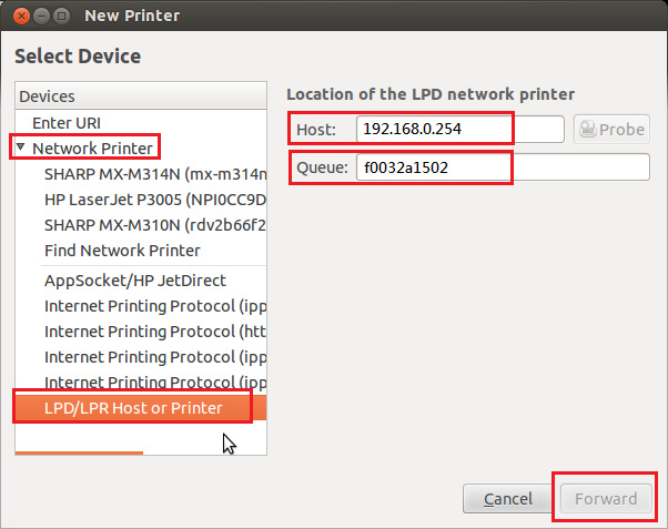 "Devices"da "Network Printer"a tıklayın, "LPD/LPR Host or