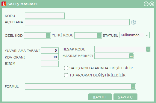 SatıĢ Masraf Bilgileri Satış işlemlerinde sırasında yapılan masraflar (nakliye, paketleme vb.) satış masrafları ile kaydedilir.