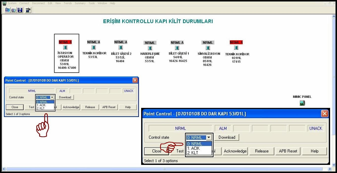 ADIM 11 I/NET Seven PROGRAMINDA EKRISIM KONTROLLU KAPILAR ICIN YAPTIGIMIZ AYRICA BIR GRAFIK KONTROLLU TASARIM MEVCUTTUR SAYFADA GOZUKEN 7 ADET KAPIDAN BIRINE TIKLADIGIMIZ ZAMAN KARSIMIZA POINT