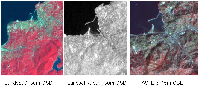 Örnek Görüntüler (1) Landsat 7, 30m YÖA Landsat 7, 30m YÖA ASTER, 15m YÖA LANDSAT-7 MSS görüntüsü, içerdiği nesnelerin sınıflandırılmasında kullanılmasına karşın, harita yapımı için uygun değildir.