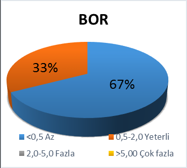 Tüm yaprak örneklerinin toplam N konsantrasyonun % 94 ünde N noksanlığı olduğu ve % 6 sında ise yeterli bulunduğu; toplam P içeriğinin % 94 ünün yeterli ve % 6 sının az olduğu % K düzeyleri % 19 unun