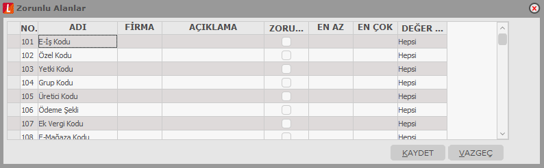 Metin tanımlı alan rapora eklenmek istendiğinde Tanımlı Alanlar (Metin değer) standart alan içeriği seçilip, sistem işletmeninde geçen Tanımlı Alan numarası girilir.