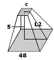 a)50 b)900 c)560 d)400 56) Yandaki şekil bir kesik kare piramittir. Alt taban kenarı 48 cm, üst taban kenarı 4 cm ve yüksekliği 10 cm dir. Bu kesik kare piramidin yanal alanı kaç cm karedir?