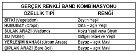 True Color (Gerçek Renkli) olarak adlandırılan Red: 3, Green: 2 ve Blue: 1 olacak şekilde düzenlenir SAFHA-2 BAND KOMBİNASYONLARINI DEĞİŞTİRMEK Muhtelif özellikler, ekseriya çevresindeki benzer