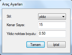 ÇokgenYıldız Aracını kullanmak için; Araç Panelinde bulunan ÇokgenYıldız Aracı seçin. Resim2.