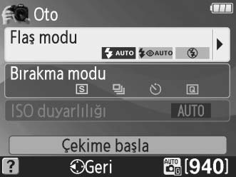 Ekranda sağda gösterilen gibi seçenekleri vurgulamak için 1, 3, 4 veya 2 düğmesine basın.