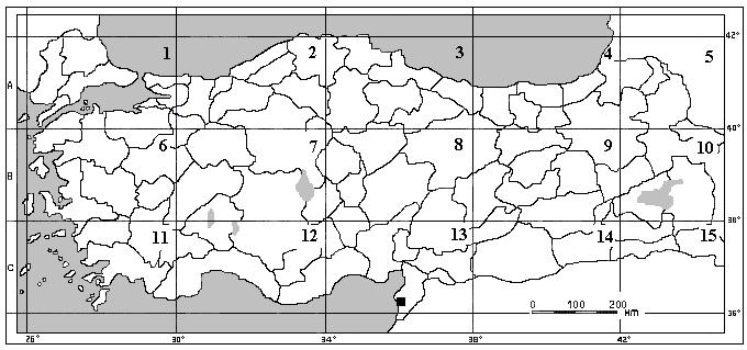 Çalışma alanı Bitki Coğrafyası bakımından Henderson (1961) kareleme sistemine