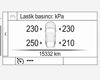 Sürücü Bilgi Sistemindeki Araç Bilgileri Menüsü? altında yer alan Lastik basıncı sayfasını seçin 3 119.