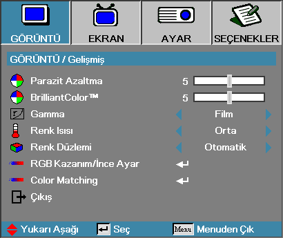 Kullanıcı Kontrolleri Görüntü Gelişmiş Parazit Azaltma Uyarlamalı Parazit Azaltma çözülmemiş sinyallerdeki görünür parazitlerin miktarını azaltır. Aralık "0" ile "10" arasıdır.