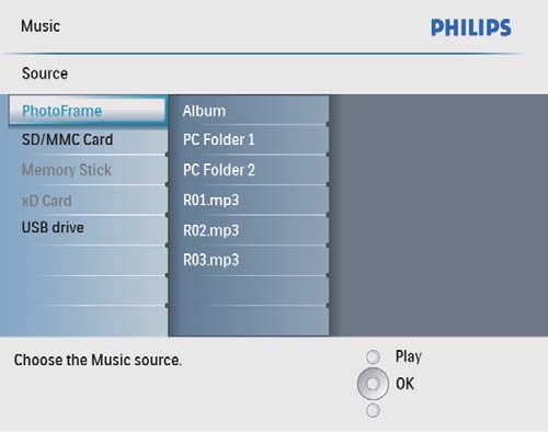 Müzik çalma Not PhotoFrame de sadece MP3 (MPEG Ses Katmanı III) müzik dosyalarını çalabilirsiniz.