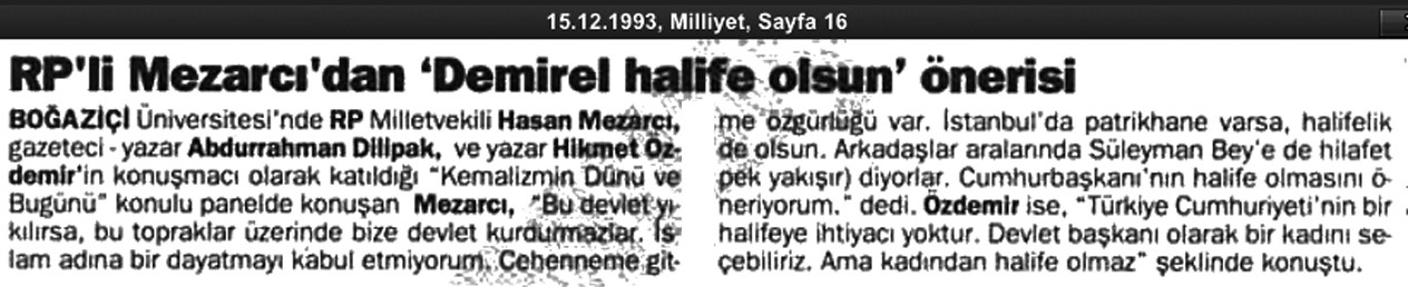 Refah Partisi Milletvekili Hasan Mezarc 'n n 1992 y l nda TBMM'ne sundu u yaz l soru önergesi