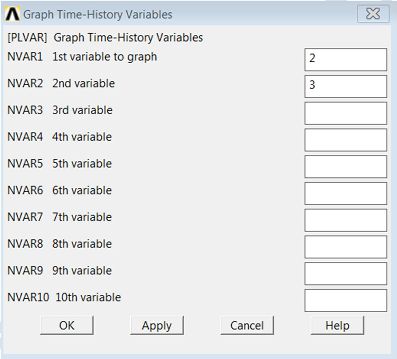 Graph Time-History Variables diyalog kutusu belirecektir.