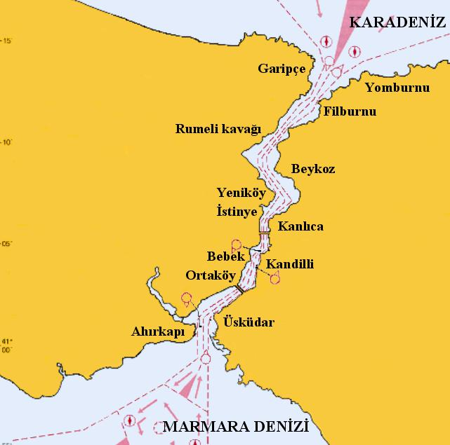 İstanbul Boğazı nda bulunan GTH ın Güney sınırı aşağıdaki mevkileri birleştiren hattır. Bu sınırlar Şekil 3.1 de gösterilmiştir [42]. A: 40 52.5 N / 029 13.8 E B: 40 48.5 N / 029 09.0 E C: 40 39.