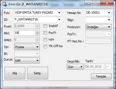 Miktar Fiyat Fiyat Miktar 10 8,60 9,00 10 10 8,40 10.1.5 Seans Koşullu Emirler Seans Koşullu emirler, emrin hangi seans tipine kadar geçerli olacağını belirleyen emir tipidir.