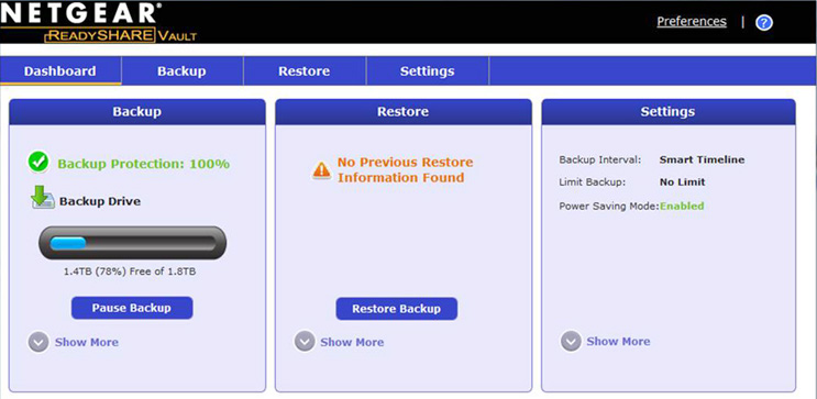 ReadySHARE Vault Yedekleme Uygulaması Router'ınız evinizdeki tüm Windows bilgisayarlarda kullanabileceğiniz ücretsiz bir yedekleme yazılımıyla gelir.