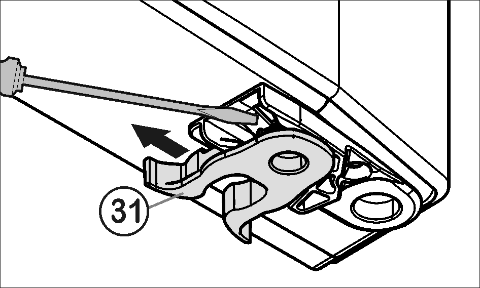 Devreye alma 4.3.4 Alt yatak parçalarını değiştirme Fig. 4 u Üst kapıyı kapatın. u Kapağı Fig. 4 (1) öne ve yukarı doğru çekip çıkarın. u Kapağı Fig. 4 (2) kaldırın.