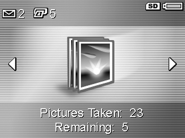Tüm Görüntülerin Özeti Ekranı Son görüntüye bakarken düğmesine basarsanız çekilen resim sayısını ve çekilebilecek resim sayısını gösteren bir ekran belirir.