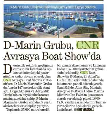 DMarin Grubu, CNR Avrasya Boat Show da Yayın Adı Yeni Asır Yayın Tarihi 19.02.