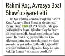 Rahmi Koç, Avrasya Boat Show ' u ziyaret etti Yayın Adı Sabah Yayın Tarihi 18.02.