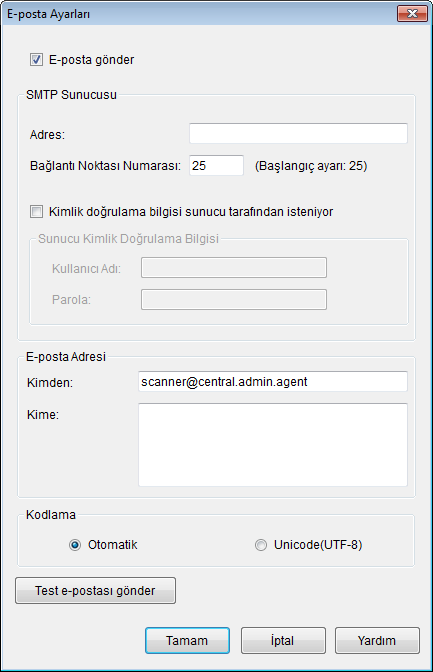 Bölüm 4 3 [E-posta gönder] onay kutusunu seçin. 5 [Test e-postası gönder] düğmesine tıklayın. Deneme e-postasının başarılı olarak gönderilip gönderilmediğini kontrol edin.